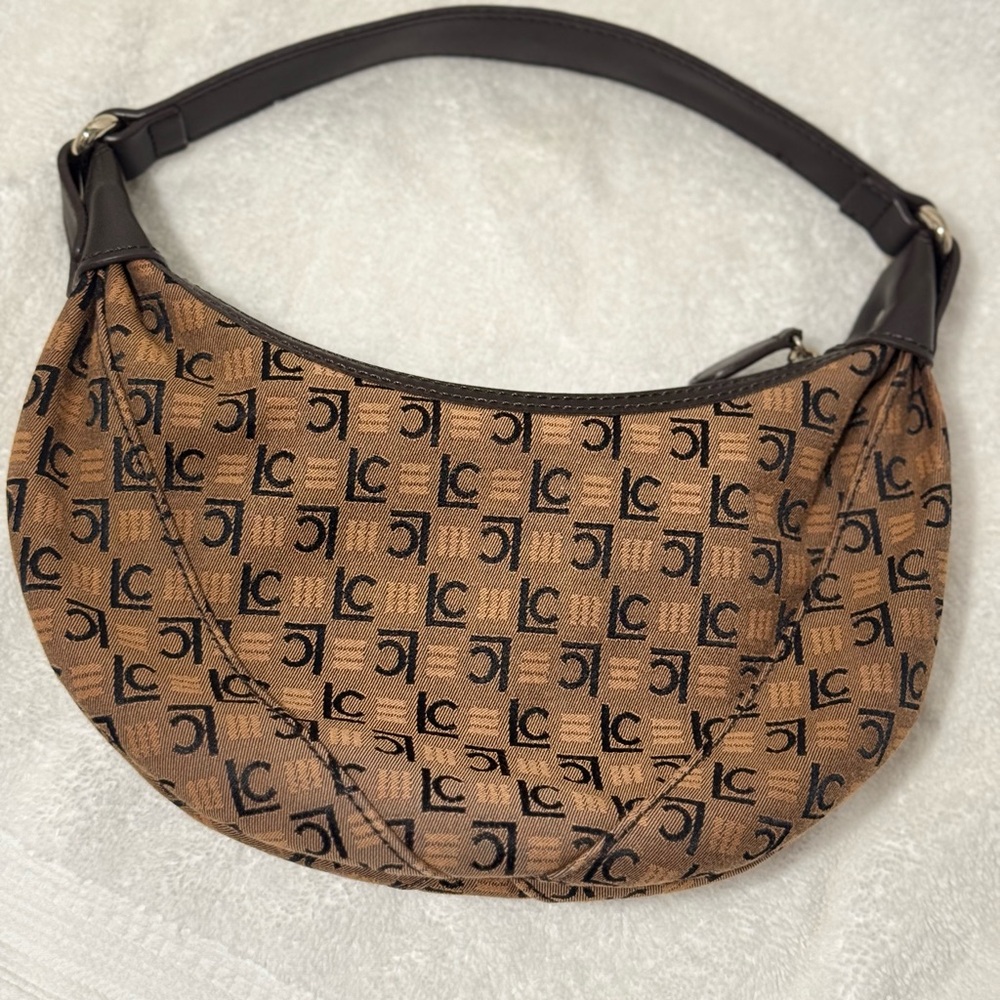 Liz Claiborne small hobo purse Vintage LC logo print